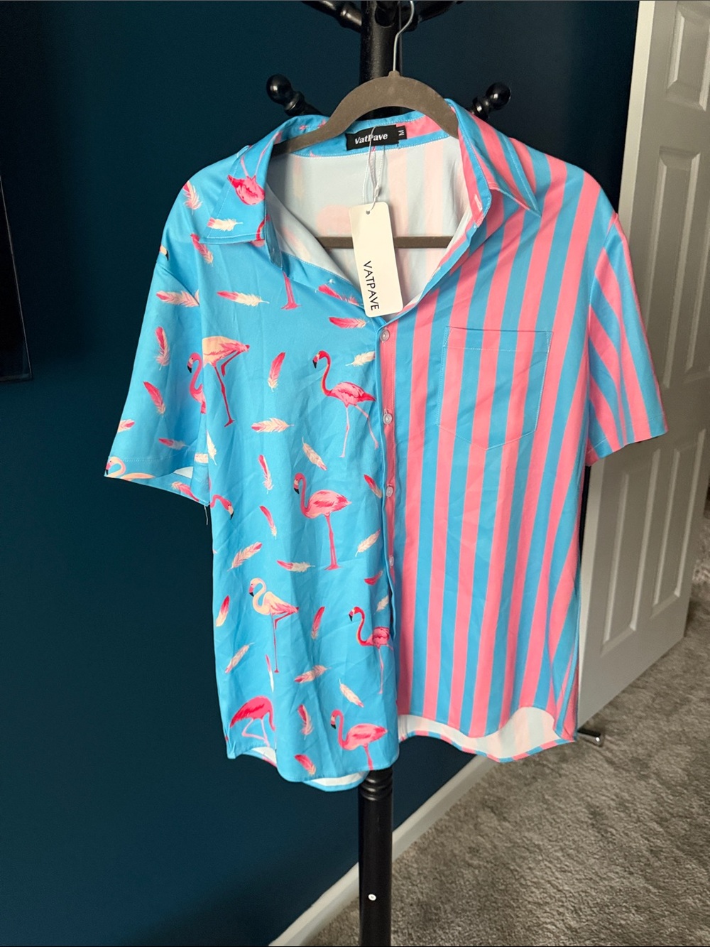 Blue & Pink Flamingo Button-Up Shirt